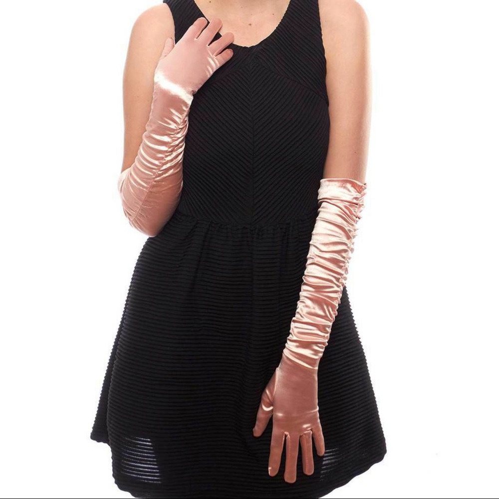 Vintage Ruched Gathered Satin Elbow Length Gloves